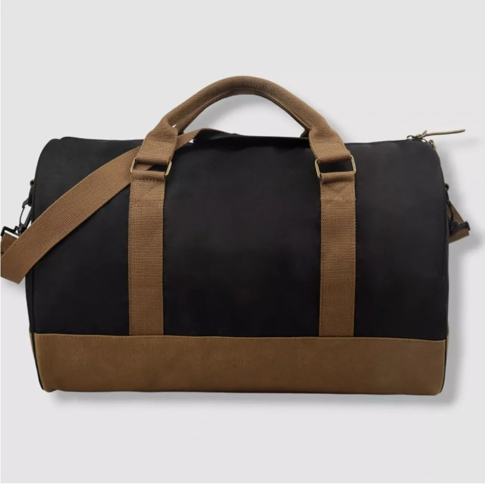 Sun + Stone Men's Black Reed Colorblocked Duffel Bag in Black & Tan, NWT $100